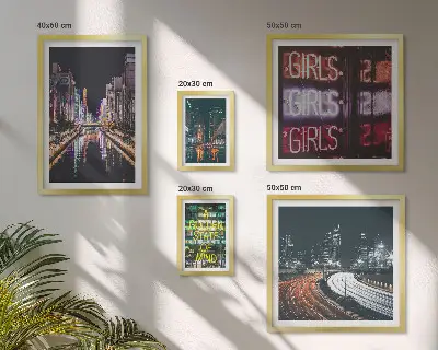 Bildergalerie-Set für die Wand Moderne Stadt bei Nacht mit Neonlicht