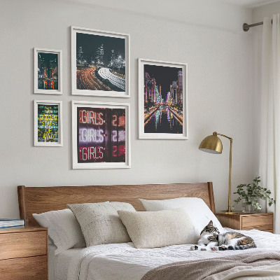 Bildergalerie-set für die wand Moderne Stadt bei Nacht, Neonlicht