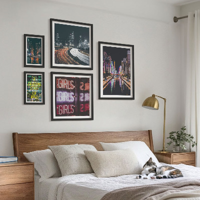 Bildergalerie-set für die wand Moderne Stadt bei Nacht, Neonlicht