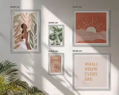 Bildergalerie-Set für die Wand mit Pflanzenmotiven im Boho-Stil