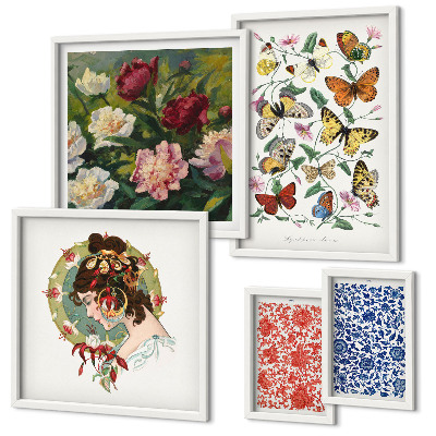 Modernes wandbilder-set Blumen, Schmetterlinge, Vintage-Dekorationen