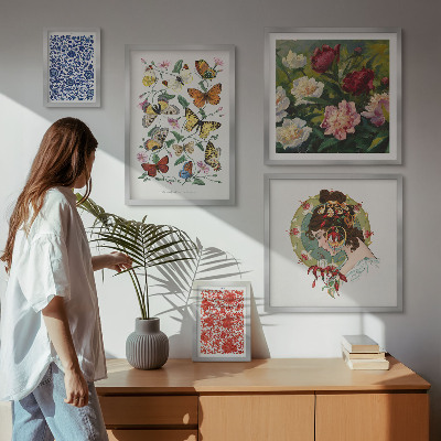 Modernes wandbilder-set Blumen, Schmetterlinge, Vintage-Dekorationen