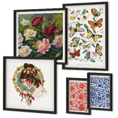 Modernes wandbilder-set Blumen, Schmetterlinge, Vintage-Dekorationen
