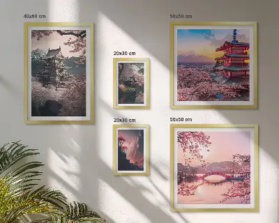 Wandbilder-Set Japanische Landschaften mit Kirschblütenmotiven