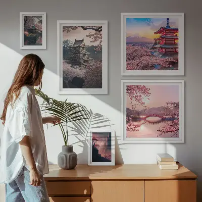Wandbilder-Set Japanische Landschaften mit Kirschblütenmotiven
