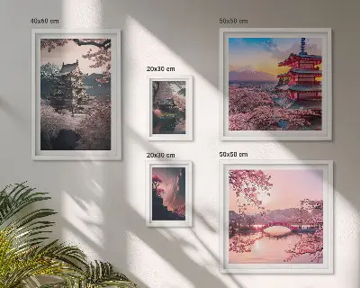 Wandbilder-Set Japanische Landschaften mit Kirschblütenmotiven
