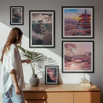 Wandbilder-Set Japanische Landschaften mit Kirschblütenmotiven