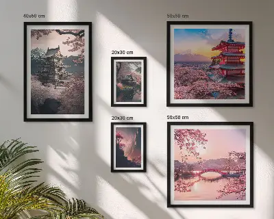 Wandbilder-Set Japanische Landschaften mit Kirschblütenmotiven