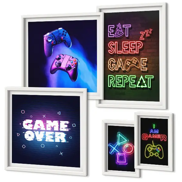 Bilderset fürs Sofa mit Neon-Computerspielmotiven
