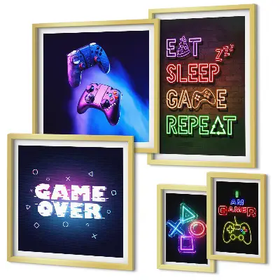 Bilderset fürs Sofa mit Neon-Computerspielmotiven