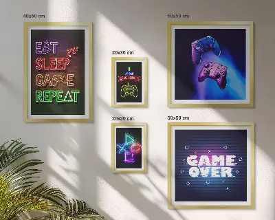 Bilderset fürs Sofa mit Neon-Computerspielmotiven