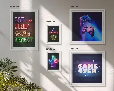 Bilderset fürs Sofa mit Neon-Computerspielmotiven