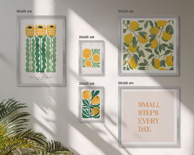 Modernes wandbilder-set Blumen, Zitrusfrüchte, positive Slogans