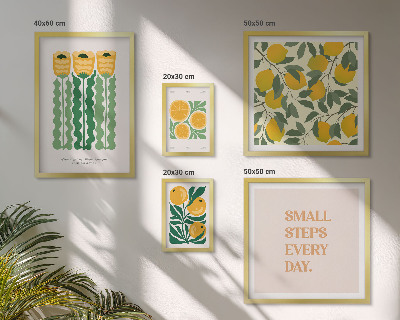 Modernes wandbilder-set Blumen, Zitrusfrüchte, positive Slogans