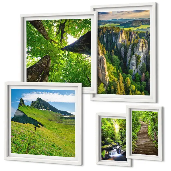 Bildergalerie-Set für die Wand mit grünen Landschaften und Naturwegen