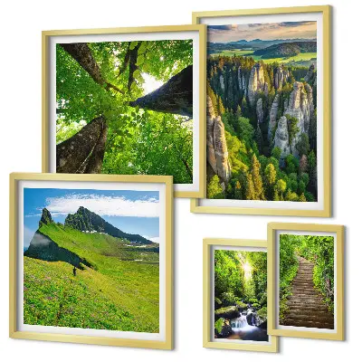Bildergalerie-Set für die Wand mit grünen Landschaften und Naturwegen