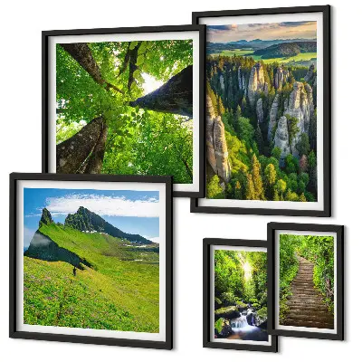 Bildergalerie-Set für die Wand mit grünen Landschaften und Naturwegen