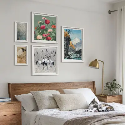 Wandbilder-Set mit Naturlandschaften und Blumenmotiven