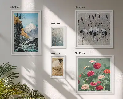 Wandbilder-Set mit Naturlandschaften und Blumenmotiven