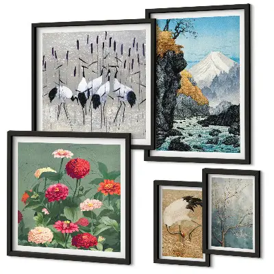 Wandbilder-Set mit Naturlandschaften und Blumenmotiven