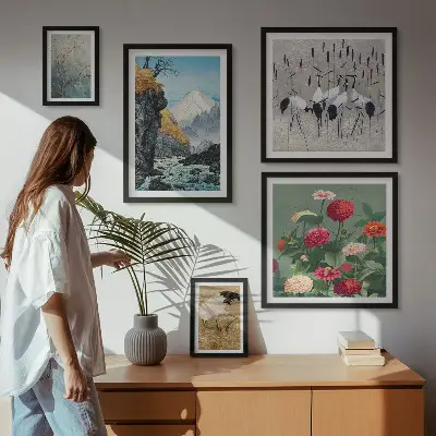 Wandbilder-Set mit Naturlandschaften und Blumenmotiven
