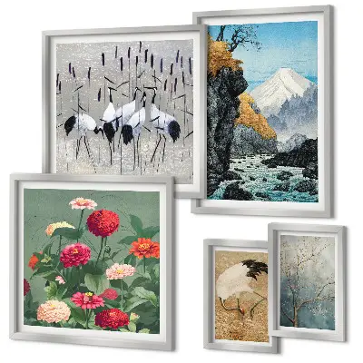 Wandbilder-Set mit Naturlandschaften und Blumenmotiven