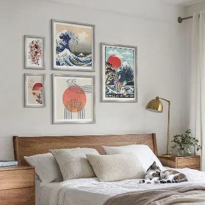 Bilderset fürs Sofa mit japanischen Kunstmotiven von Wellen