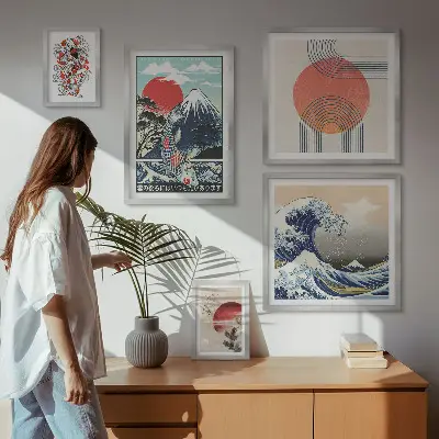 Bilderset fürs Sofa mit japanischen Kunstmotiven von Wellen