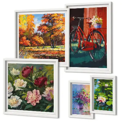 Bilderset für das Sofa mit Blumen in der Frühlingslandschaft