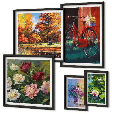 Bilderset für das Sofa mit Blumen in der Frühlingslandschaft