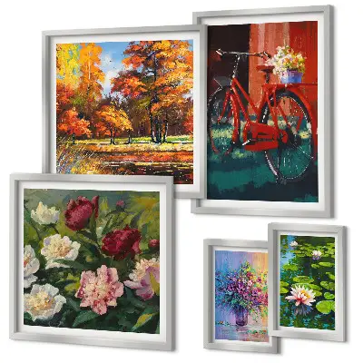 Bilderset für das Sofa mit Blumen in der Frühlingslandschaft