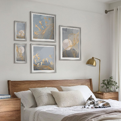 Modernes wandbilder-set Abstrakte Wellen und Vögel