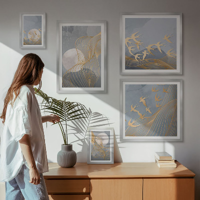 Modernes wandbilder-set Abstrakte Wellen und Vögel