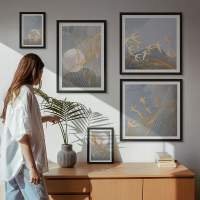Modernes wandbilder-set Abstrakte Wellen und Vögel