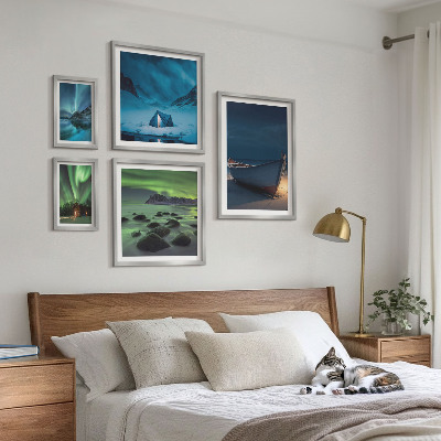Bilderset fürs sofa Winterlandschaften mit Nordlichtern