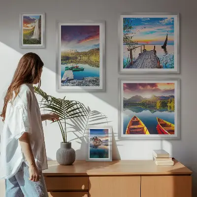 Wandbilder-Set fürs Sofa mit Landschaften, Wasserfällen und Seen