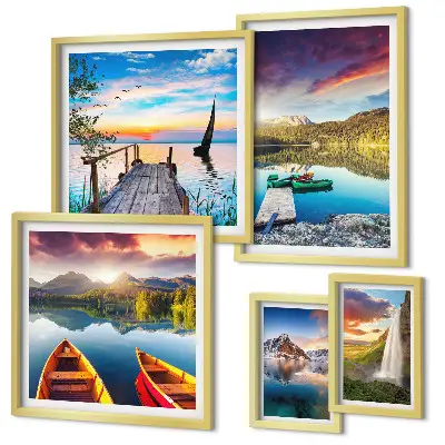 Wandbilder-Set fürs Sofa mit Landschaften, Wasserfällen und Seen