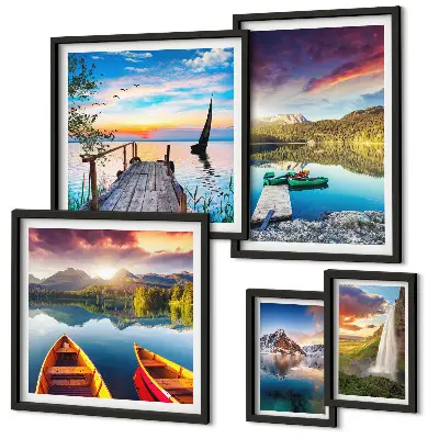 Wandbilder-Set fürs Sofa mit Landschaften, Wasserfällen und Seen