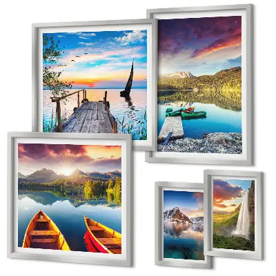 Wandbilder-Set fürs Sofa mit Landschaften, Wasserfällen und Seen