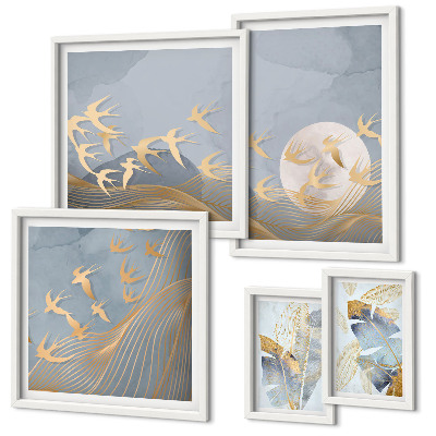 Bildergalerie-set für die wand Stilvolle Vögel lassen die Blätter grau erscheinen