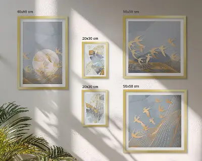 Bildergalerie-Set für die Wand mit dem Motiv stilvolle Vögel lassen die Blätter grau erscheinen