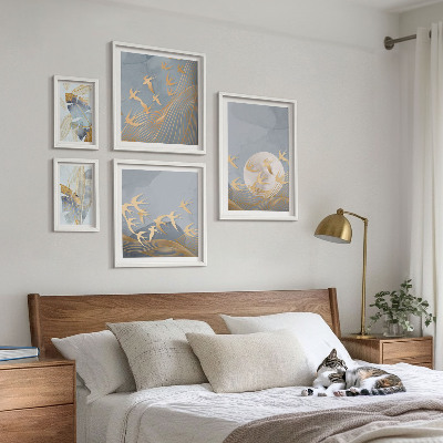 Bildergalerie-set für die wand Stilvolle Vögel lassen die Blätter grau erscheinen