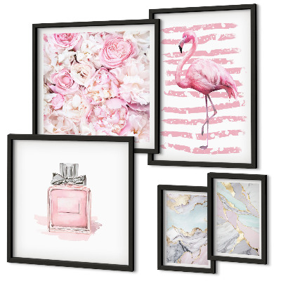 Bilderset fürs sofa Stilvolle rosa Akzente mit Flamingoblumen