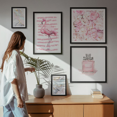 Bilderset fürs sofa Stilvolle rosa Akzente mit Flamingoblumen