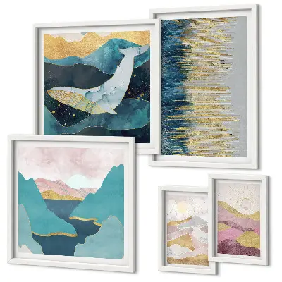 Bildergalerie-Set für die Wand Abstrakte Berge und modernes Meer