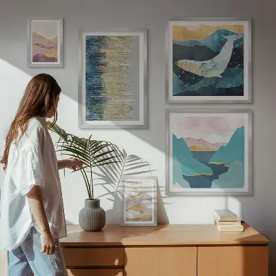 Bildergalerie-Set für die Wand Abstrakte Berge und modernes Meer