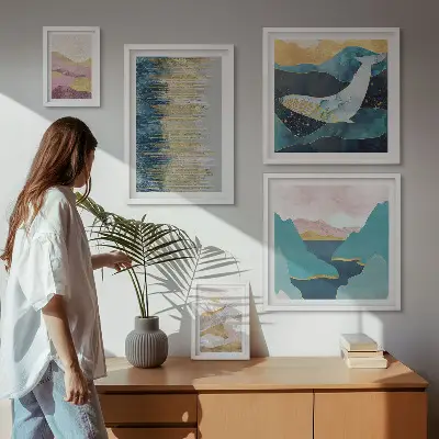 Bildergalerie-Set für die Wand Abstrakte Berge und modernes Meer