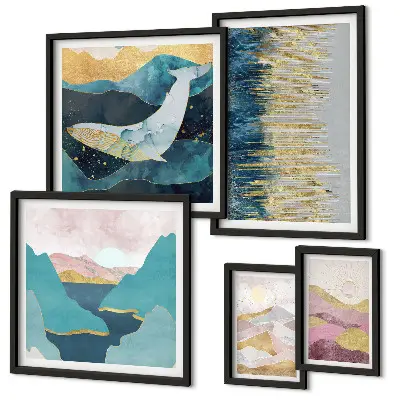 Bildergalerie-Set für die Wand Abstrakte Berge und modernes Meer