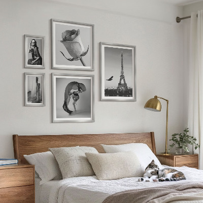 Bilderset fürs sofa Stilvolles Schwarz-Weiß-Paris