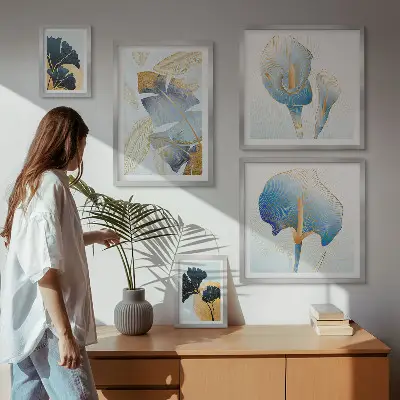 Modernes Wandbilder-Set mit Pflanzenmotiven